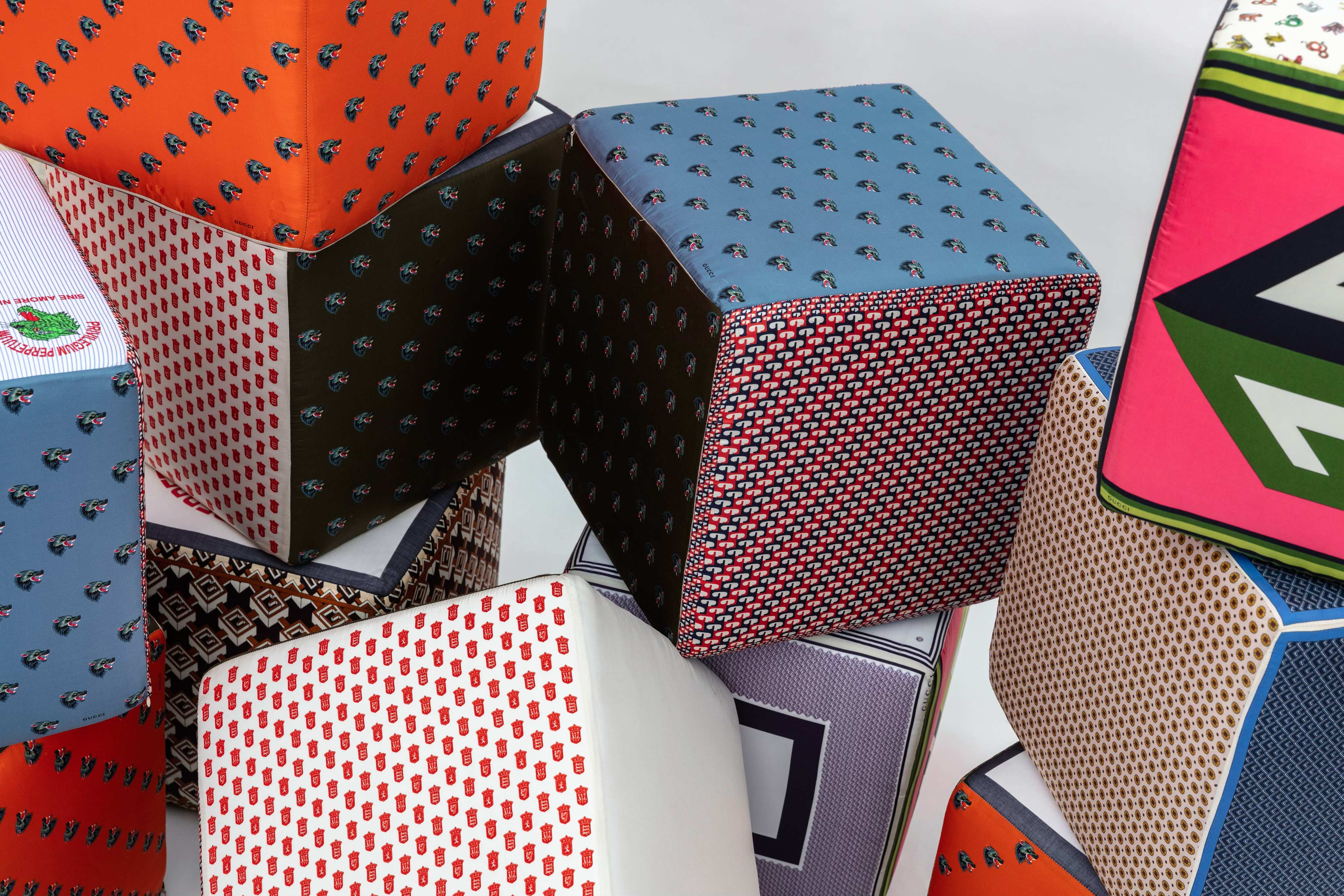 J. Logan Home Block upholstered cubes handcrafted from existing designer textiles