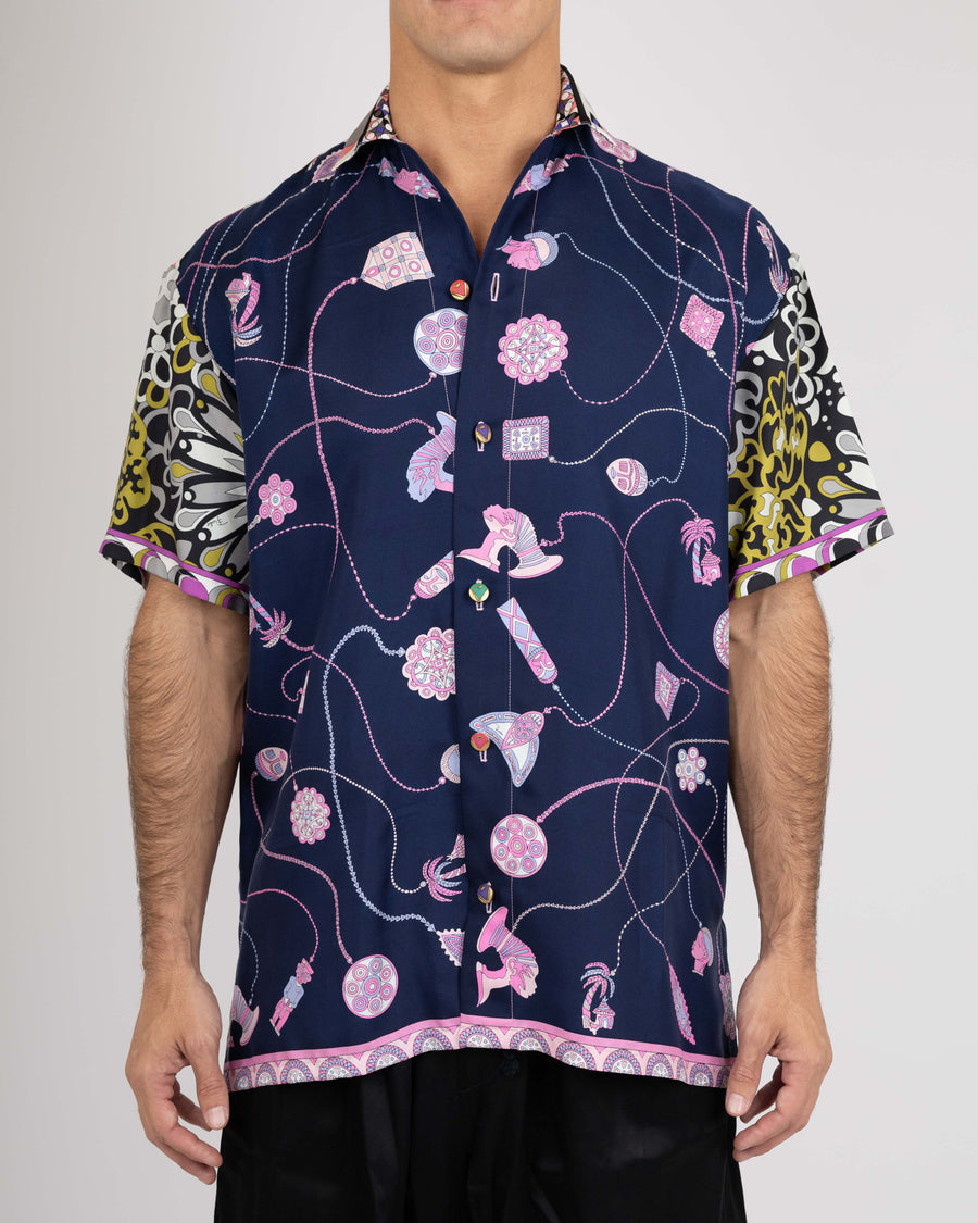 REISS - patchwork silk shirt, handmade in Palm Beach from vintage designer materials (view 3)
