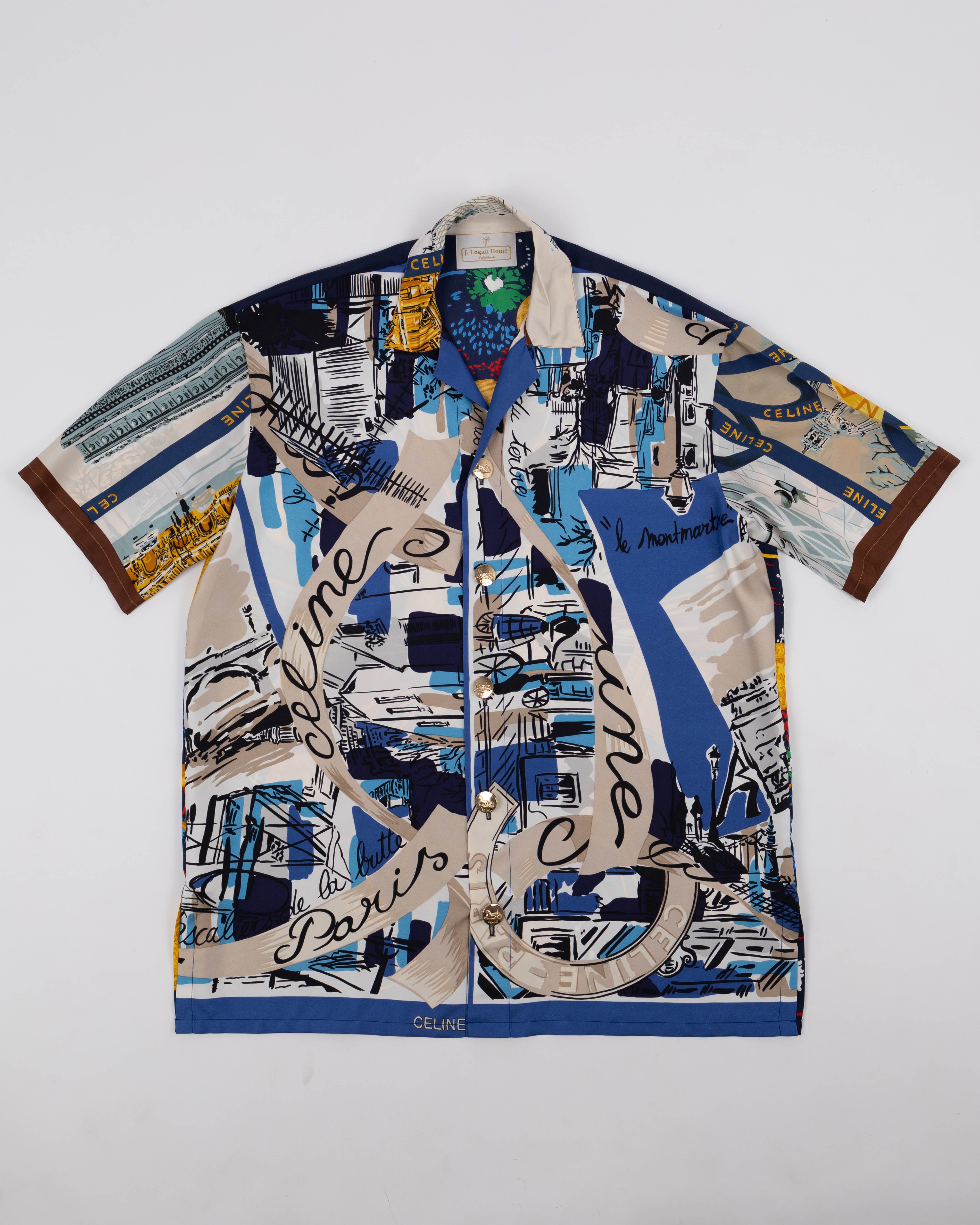 City sketch silk shirt, handmade by J. Logan Home in Palm Beach
