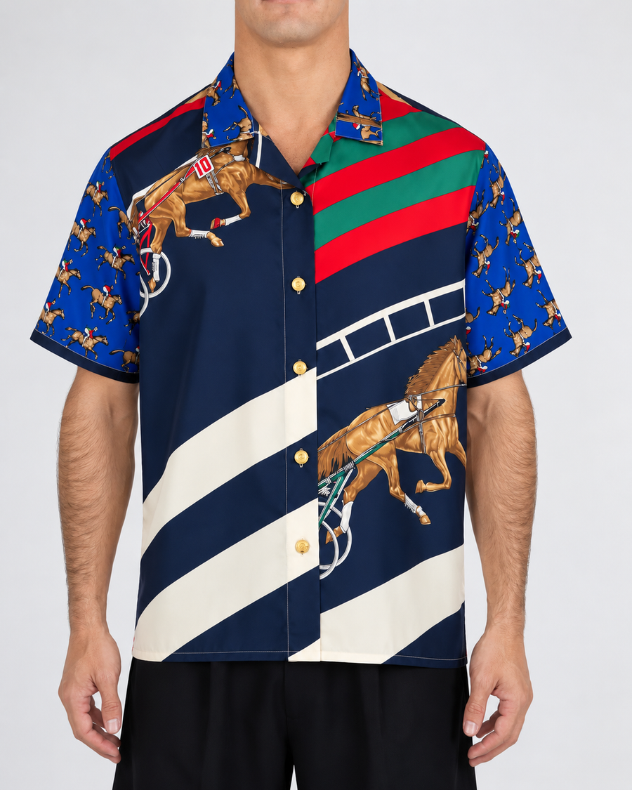 THE MAISON | ALTON - patchwork silk shirt, handmade in Palm Beach from vintage designer materials (view 3)