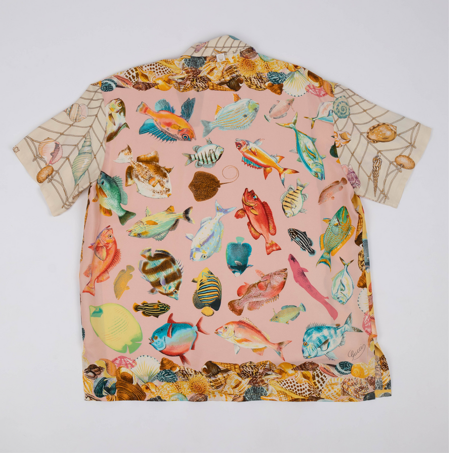 Tropical fish silk shirt, handmade by J. Logan Home in Palm Beach