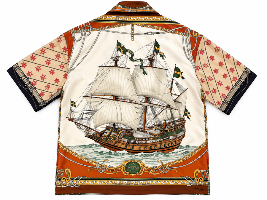 THE MAISON | ALLISTER - patchwork silk shirt, handmade in Palm Beach from vintage designer materials (view 2)