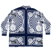 J. Logan Home The Robe Celestial Short - Back view of navy and white celestial print robe with sun, moon, stars and astronomical motifs
